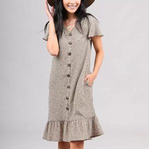 Fern leaf print midi, front buttons dress (Logan)